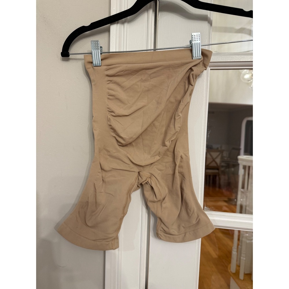 Spanx Higher Power Mid-Thigh Shaper Nude Beige High Waisted Shapewear Shorts SM